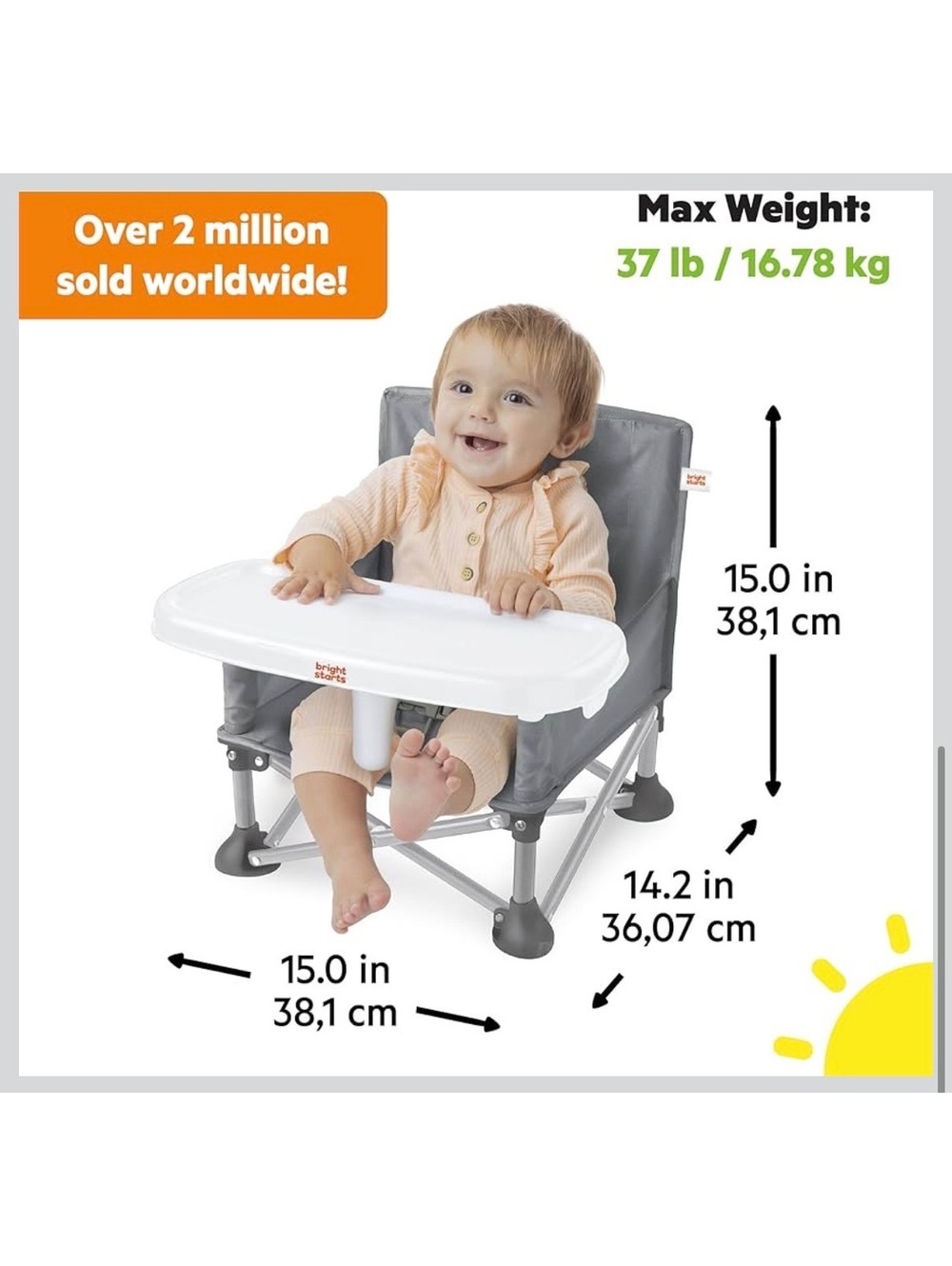 Bright Starts Portable Folding Booster Seat with Tray and Carry Bag, Gray - Picture 4 of 4